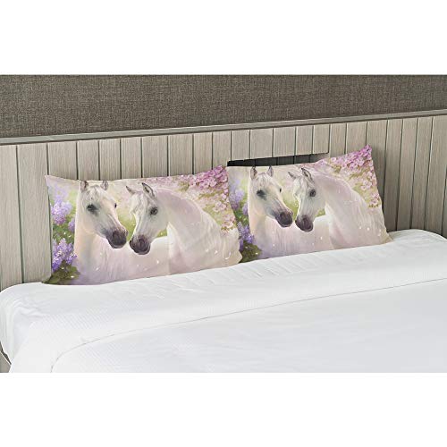Ekobla Throw Pillow Cover Oil Horse Hand Painted White Horses Animal Print Blossom Flowers Magical Wildlife Decor Lumbar Pillow Case Cushion For Sofa Couch Bed Standard Queen Size 20X30 Inch #TOP3