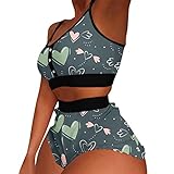 Generisch Frauen Pyjama Set Ärmellose Shorts Nachtwäsche Dessous mit Druck für Damen (Green, XXL)