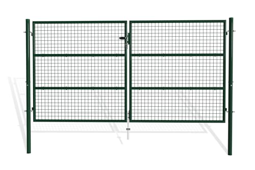Casanoov Portail Grillage OLGA 3x1,5 m Vert Mousse – Portail Battant 2 Vantaux avec Poteaux Inclus – Acier Galvanisé – Résistant Intempéries et Anti-Corrosion...