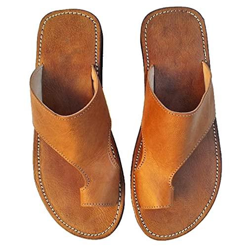 Plantarfasziitis Sandalen für Herren,Jahrgang Römisch Leicht Orthopädische Hausschuhe,Lässig Komfortabel Weich Hallux Valgus Flip-Flops,für Fußgewölbe/Fußkorrektur (Color : Yellow, Size : 43 EU)