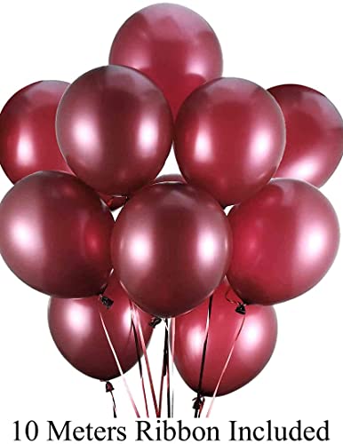 Image of AMFIN (Pack of 25) 10 inch Metallic Balloons Burgundy for Birthday Decoration, Decoration for Weddings, Engagement, Anniversary - Burgundy