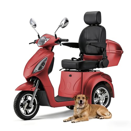 Image of Heavy Duty 3 Wheel Mobility Scooters for Seniors & Adults 500lbs Capacity-800W Mobility Scooters 31 Miles Long Range, All Terrain Electric Powered Mobility Scooters Handicap Mobility Scooter (Red)