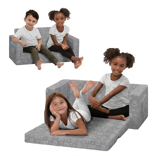 Delta Children - Serta Perfect Sleeper Kids 2-Seater Sofa, Convertible 2-in-1 Flip Open Toddler Couch Sleeper, Foam Chair for Playroom & Bedroom, Bed...