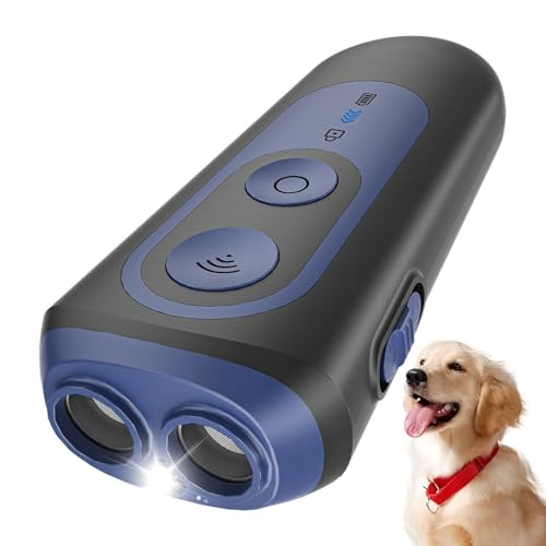 Anti-Bell Gerät für Hunde, Ultraschall 3 Modi Hundetrainingsgerät bis 15 m Reichweite, Tragbarer Bellerstopper ohne Schock, Harmloses Hundetraining mit Taschenlampe, Wiederaufladbar für Innen & Außen