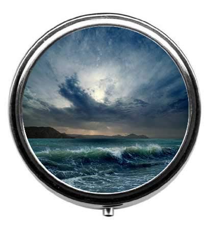 Image of Sea Wave Pattern Pill Box /Pill Case-Round Pill Box /Case- Three-Compartment Pill Box /Pill Case