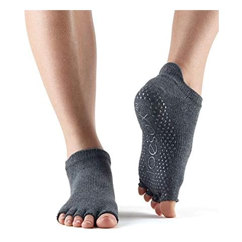 toesox Women's Low Rise Half Toe Grip Non-Slip for Ballet, Yoga, Pilates, Barre Toe Socks, Medium, Charcoal Grey Cover