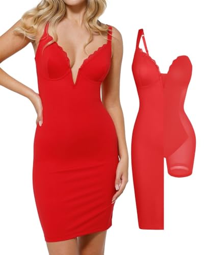 Image of Popilush Women's 2026 V Neck Mini Dress Sexy Lace Bodycon Shapewear Dresses Cocktail Party Evening Date Night