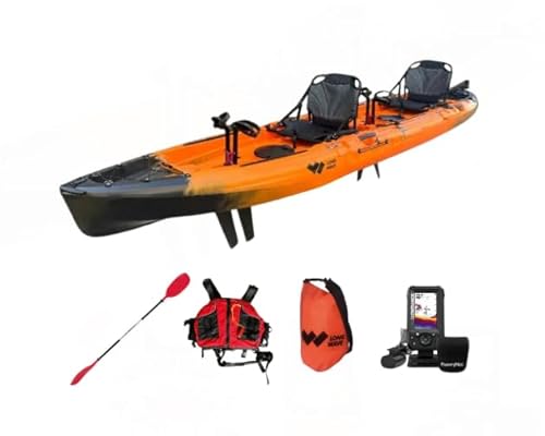 Long Wave Kayak de Pesca Desmontable, Capacidad 150 kg, HDPE, con Sonda, Timón y Asiento Elevado, Naranja