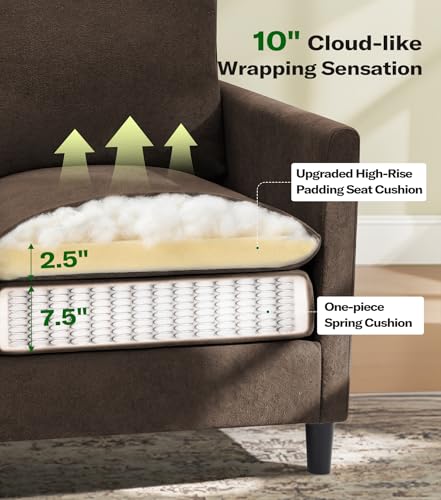 Image of Welzona 3-Layers Cloud Accent Chair, 33 inch Reading Chair, Teddy Arm Chairs | Comfy Teddy Fabric, Washable Covers, Tool-Free Setup, All-wood Couch Chair for Living Room, Bedroom, Reading Nook, Brown