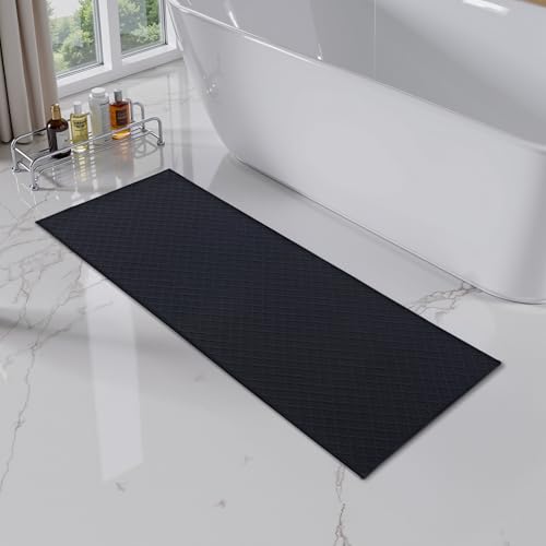 AMOAMI Bath-Mat, Ultra Thin Bathroom Mat Runner Rug, Rubber Backed Bath Mats for Bathroom Non Slip, Absorbent Bath Rug for Bathroom Floor, Shower, Sink 2'x 4'(24" x 47") Black Black 2' x 4'
