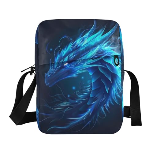 Crossbody Bag Blue Flame Dragon Messenger Bag for Women Men Purse Shoulder Bag Satchel Bag with Adjustable Strap 214B5903