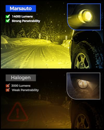 Image of Marsauto H10 9145 LED Fog Light Bulbs Yellow, 14,000LM 3000K Amber H10 9140 9145 LED Bulb Yellow Fog Lights, Non-Polarity 70000 HRS Lifespan for Fog Lights and DRL, Pack of 2
