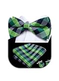 Dubulle Mens Green Dark Blue Paisley Striped Bowtie Set Pretied Bowtie for Men and Pocket Square Set Wedding Business