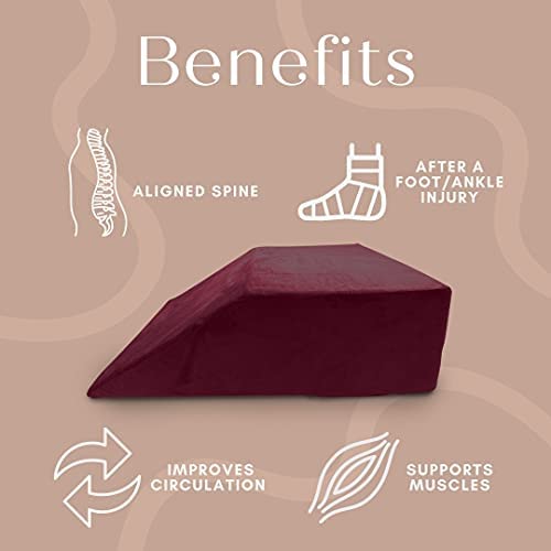 Trickonometry Leg Elevation Pillow With Memory Foam And Washable Velvet Removable Cover For Sleeping, Sciatica, Back Pain, Leg/Knee Surgery Pain Relief, Foot/Ankle Injury, And Circulation (Burgundy) #TOP4