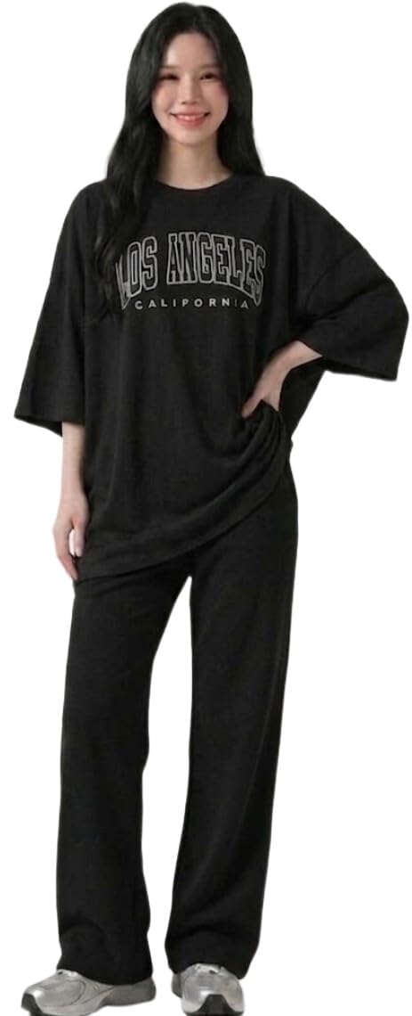 diaz Women Oversized T-Shirt and Lower Set TrackSuit for Women | Oversize Baggy Loose Fit T-Shirt with Joggers Track Pants |Printed Oversize Top with Lower Combo Set-picture-54