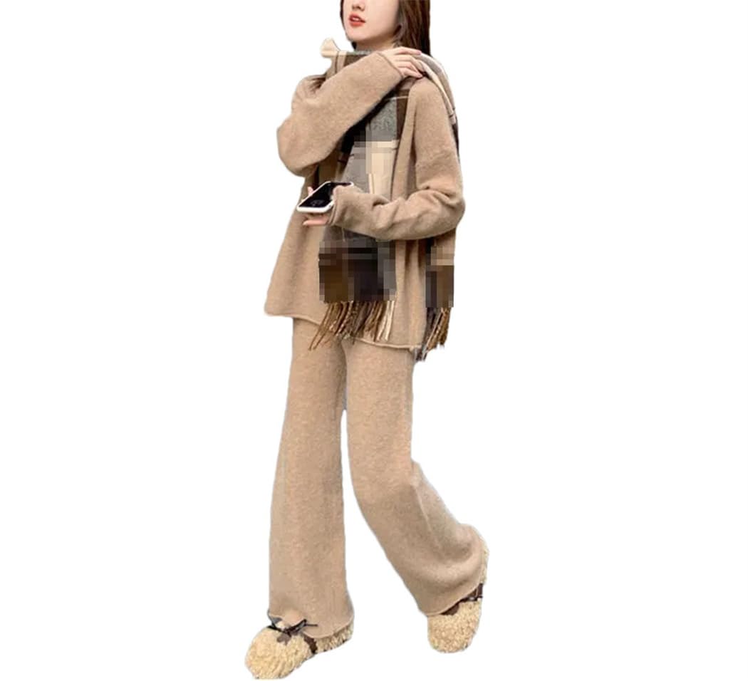 Ensemble en cachemire pour femme pull tricot ample pantalon large hiver - 5