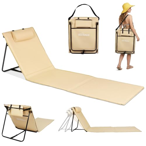 Strandmatte, XXL Liegematte Strand Faltbar 186 x 53cm, Strandtuch mit Verstellbarer Rückenlehne, Leicht Sonnenmatte Gepolstert für Outdoor, Freibad Pool