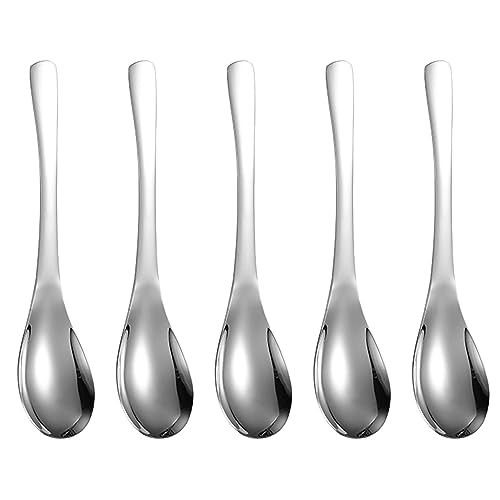 Image of LFWATAXY 5PCS 304 Stainless Steel Soup Spoons - Thickened - Mirror Finish - Stainless Steel Korean Spoons - Stainless Steel Teaspoons - Tablespoons - Dishwasher Safe Dessert Spoons (Silver)