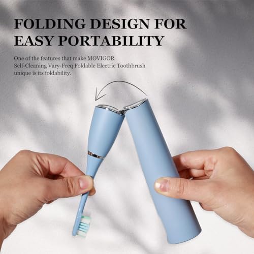 Foldable Electric Toothbrush for Adults – Dual UV Sanitization, 272 Sonic Modes, USB-C Rechargeable, 4 Brush Heads, Leather Travel Case, Portable Blue Toothbrush image 5