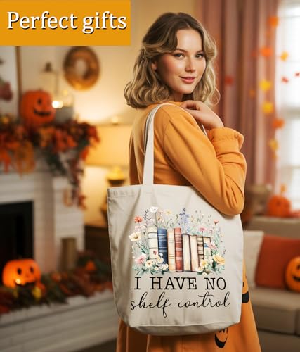 Image of Book Lovers Gifts Tote Bag for Bookish Readers, Aesthetic Book Tote Bag for Librarian, Medium Size with Inner Pocket