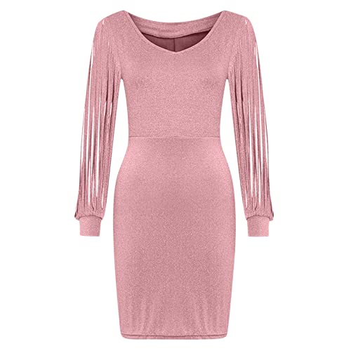 Vestido feminino sexy de festa sólido com lantejoulas e costura vestidos brilhantes clube manga comp