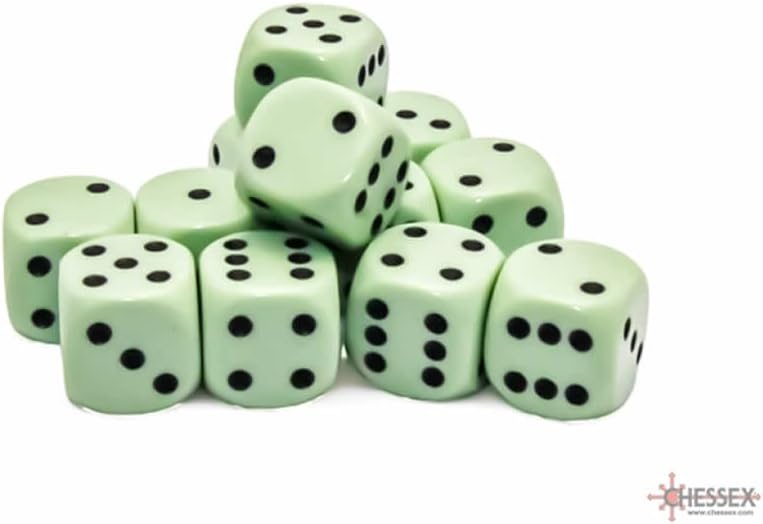 Wondertrail Green Pastel D6 Dice with Black Pips 16mm (5/8in) Pack of 12 Dice Chessex