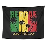 TOMPOP Tapestry Colorful of Music Slogan Just Relax Graphics Green Home Decor Wall Hanging for Living Room Bedroom Dorm 50x60 Inches