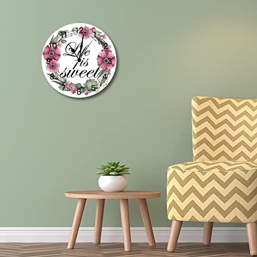 Horloge murale retro rustique a piles 38 cm avec fleurs - 3