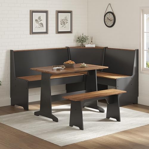 LUXOAK 3-Piece Corner Dining Set with Hidden Storage Black Oak
