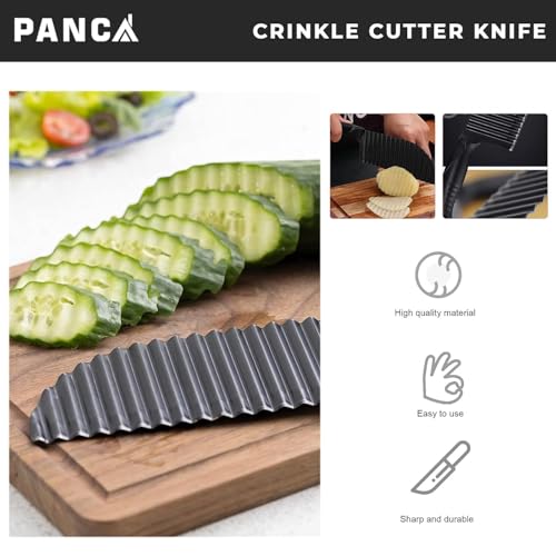 Image of PANCA Black Crinkle Knife for Vegetables & Fruits | Wavy Cutter for Potatoes, Salad, French Fries & Chips | Non-Stick Stainless Steel Blade with Ergonomic Handle