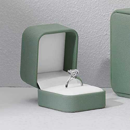 Ring Box Green Velvet Ring Gift Box Wedding Jewelry Gift Box for Birthday, Proposal,Wedding, Valentine's Day ((Green)
