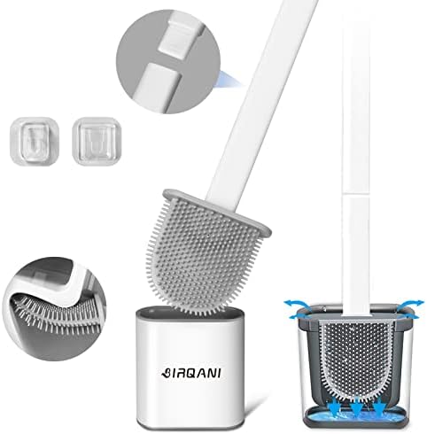 Toilet Brush,Toilet Brushes and Holders,Silicone Toilet Brush with Holder,Soft Flexible Bristles and Long Plastic Handle,Bathroom Bowl Buddy Toilet Brush and Bin Sets UK for Drip-proof (White,1 pack)
