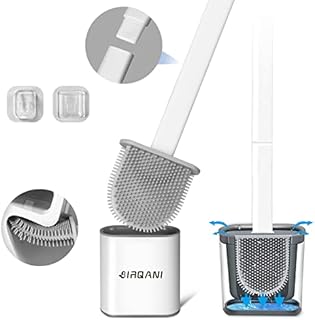 Toilet Brush,Toilet Brushes and Holders,Silicone Toilet Brush with Holder,Soft Flexible Bristles and Long Plastic Handle,Bathroom Bowl Buddy Toilet Brush and Bin Sets UK for Drip-proof (White,1 pack)