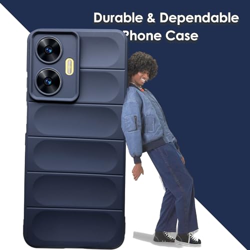 Image of A rtistque Liquid Silicone Stripes Back Cover Case for Realme Narzo N55 / Realme C55 | with Camera Protection | with Inner Fabric | Anti Slip Grip | AirBag Case - Blue