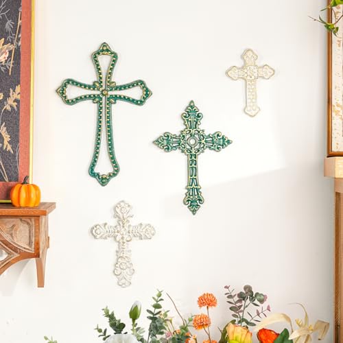 Sungmor 4PC Heavy & Sturdy Embossed Cast Iron Cross Decor