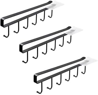 3 Pcs Black 6 Hooks Cup Holder Under Cabinet, Undershelf Mug Storage for Restaurant Coffee Shop Bar Kitchen, with Adhesive Screw