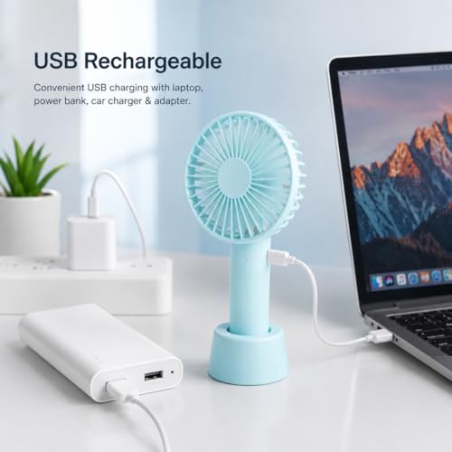 Image of Desidiya Portable Handheld Mini Fan N9 with Stand - USB /Battery Rechargeable, High-Speed Airflow for Desk, Home & Office | Random Color| Desk Fan, Rechargeable Fan
