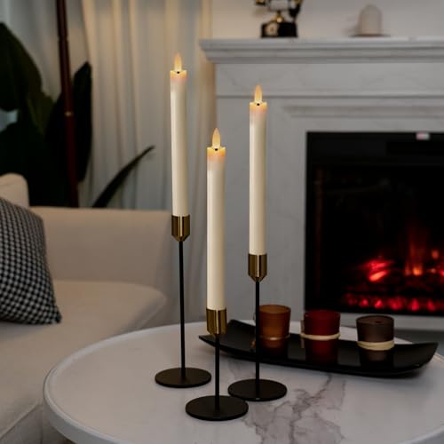 Image of Homemory Waxy Flameless Taper Candles with Remote Timer Dimmer, LED Candlesticks Flickering, Battery Operated Window Candles, 9.6 Inches for Christmas Wedding Celebration Decor, Ivory, 6 Pcs