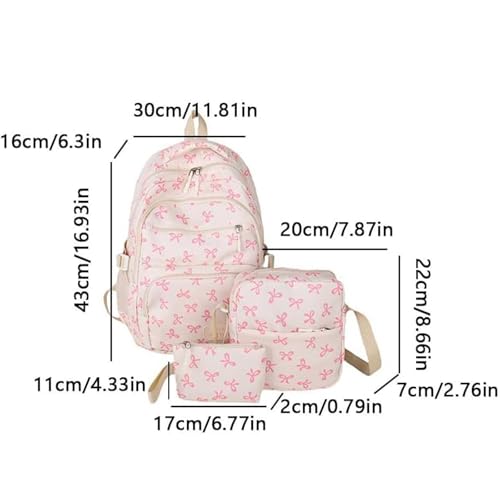 3pcs Set Bow Backpack For Women, Girls Cute Kawaii Backpack Set Aesthetic Daypack Bow Rucksack, Fashion Travel Daypack (Blue)2