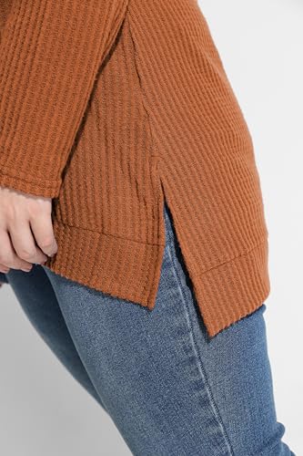 Image of RITERA Plus Size Women Sweaters Waffle Knit Pullover Top Long Sleeve Casual Crewneck Shirt Loose Split Hem Fall Winter Blouse