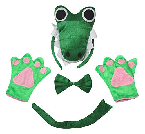 Petitebelle Guantes de cola de cocodrilo 3D diadema Bowtie niños Disfraz de 4 piezas Un tamaño Verde