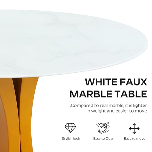 Image of 5-Piece Dining Table Set with 47In Faux Marble Table and 4 Velvet Upholstered Chairs, Modern Scandinavian Furniture for Dining Room Kitchen(Beige&Gold)