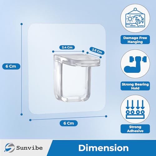 Image of SUNVIBE 6 Pieces Adhesive Partition Hook, No Drill Shelf Support Brackets Suitable for Kitchen Lockers, Wardrobes, Display Cabinets