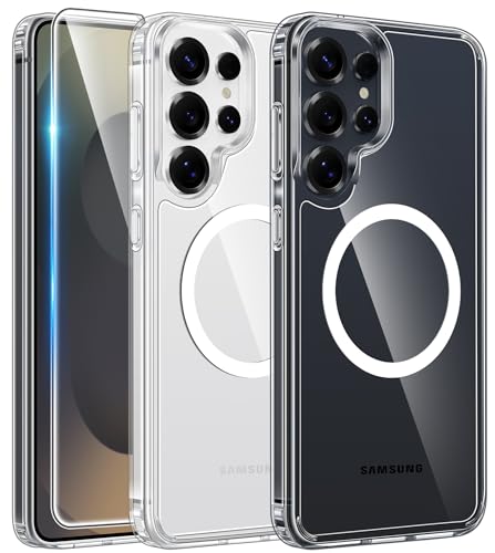 Image of FNTCASE for Samsung Galaxy S25-Ultra Case: Clear Magnetic Phone Cases with Screen Protector Compatible with Magsafe Slim Anti Yellowing Rugged Shockproof Protective Transparent Cell Cover (A-Clear)