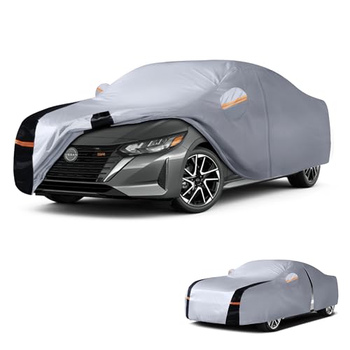 Image of Multi-Layer Car Cover Custom Fit for Nissan Sentra(1999-2026), 100% Waterproof All Weather for Automobiles, Gift with Towel, Heavy Duty Car Covers for Rain Sun UV Protection with Door Zipper