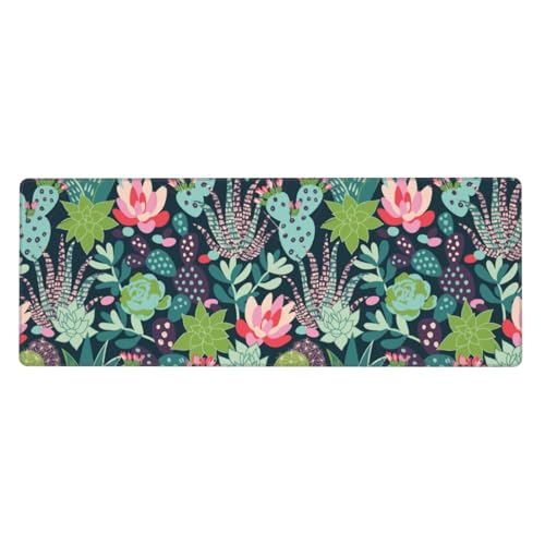 Image of Cactus Large Gaming Mouse Pad, Waterproof Extended Succulent Floral Mousepad Desktop, Big Long Non-Slip Flower Mouse Mat for Laptop, Keyboard, Computer for Decor Office, 31.5 * 11.8 in