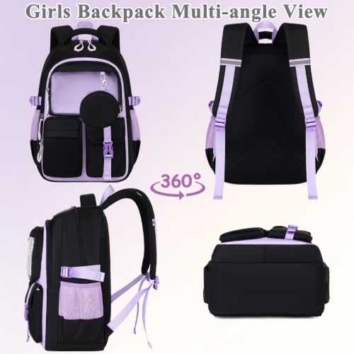 Meisohua School Backpack for Girls Kids Teen Girls Backpack with Lunch Box Coin Purse 4pcs Set Bookbag for Elementary Middle School — view 4