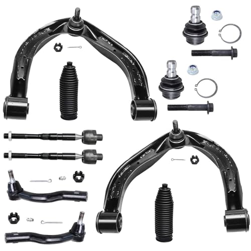 Image of Detroit Axle - 10pc Front End Kit for 2004-2019 Nissan Pathfinder Armada, 2004-2013 Infiniti QX56, 2004-2015 Titan, 4 Tie Rods 2 Lower Ball Joints 2 Upper Control Arms 2 Boots + Bellows Replacement