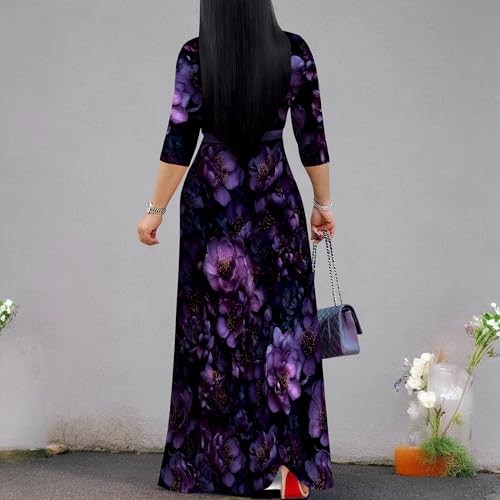 Image of Women Plus Size 3 /4 Sleeve V Neck Maxi Dress with Pockets | Soft fabric relaxed fit three quarter sleeve v neck with pockets for party and daily wear