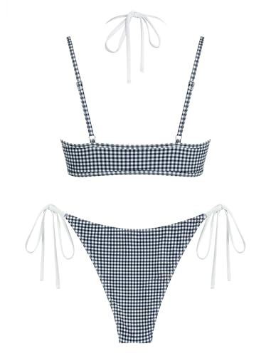 Image of ZAFUL Women's Polka Dot Bikini Set Double Layer Halter Swimsuit Colorblock Side Tie 2 Piece Bathing Suit